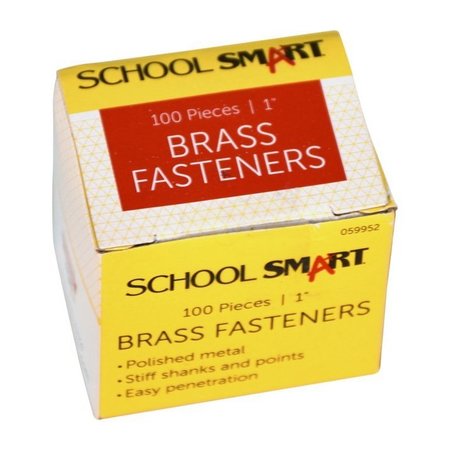 SCHOOL SMART Fastener, 1 Inch, Size 4, Brass Plated, Pack of 100 PK 103025